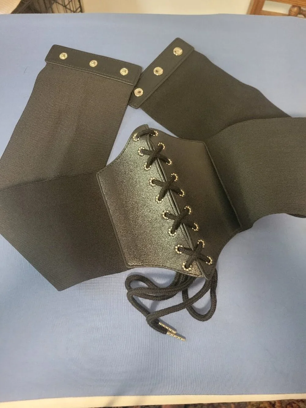 Black Elastic and Front Lace Up Belt -Gypsy/Medieval style or Pirate Costume